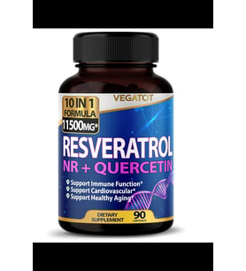 VEGATOT 10 in 1 High Strength Resveratrol  NAD 11,500MG with Quercetin Healthy Aging Immune Brain Boost Joint Support 90 Capsul.Usa Amazon Best Seller 3940 (Renksiz)