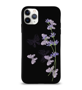 Apple iPhone 11 Pro  Lansman Kılıf Lavanta ve Kelebek Tasarımlı Altı Kapalı İçi Kadife Kaplı  Kapak (Şeffaf)