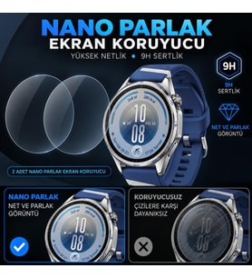 Huawei Watch GT 7 46mm İle Uyumlu Ekran Koruyucu Nano Parlak, 9H Kırılmaz Esnek Cam, Çizilmeye Dayanıklı, HD Şeffaf 2 Adet