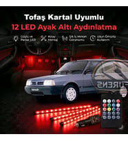 Tofaş Kartal Uyumlu RGB Ayak Altı LED 12 Led Kumandalı Müzik Duyarlı Araç İçi Aydınlatma 7 Renk 12V