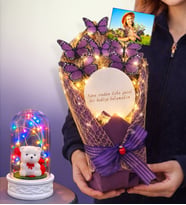 Size Özel Fotoğraflı Led Işıklı Aynalı Kelebek Buketi & Renkli Led Işıklı Fanuslu (Model 3)