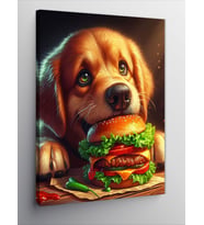 Kanvas Tablo Hamburger Yiyen Köpek