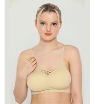 Günlük Kullanım Önü Bağlama Detaylı Padli Yumuşak Bralet (Bej)