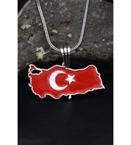 Türk Bayrağı ( Ay Yıldızlı ) Mineli  925 Ayar Gümüş Kolye Zincir 901119