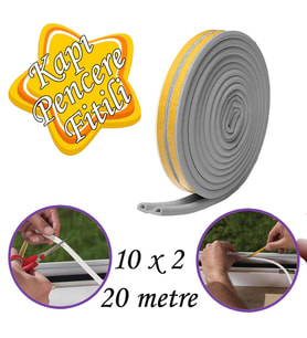 10x2=20 Metre Kapı Pencere Bandı Gri Fitili Yapışkanlı Soğuk Izolasyon Bant