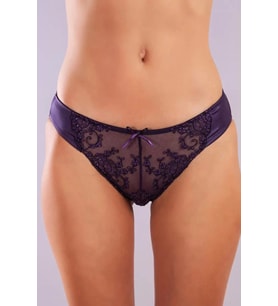 Giyim Golshan Giselle Mini Slip, Kadın Güpürlü Saten Mor Külot