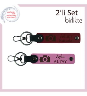 Sevgiliye İlham Veren Fotoğraf Desenli Deri Takım, Kalıcı Yazı Eklenebilir, Bordo-Pembe