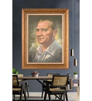 Altın Varaklı Çerçeveli Paspartulu Atatürk Tablo nh378 (Gold)