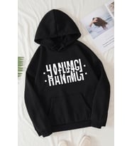 Hanımcı Yazılı Katlamalı Sweatshirt (Siyah)