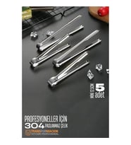 Mini 12.5 cm Buz Maşası - Şeker Limon Maşası Kokteyl Servis Maşası 5 li PAKET 304 Paslanmaz Çelik 721753