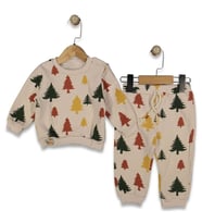 244265 Unisex Bebek Ahlat Ağaç Desenli Şardonlu 2'li Takım (Bej)