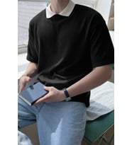Erkek Kolej Yaka Tişört Kontrast Detaylı Casual Regular Polo Yaka T-shirt