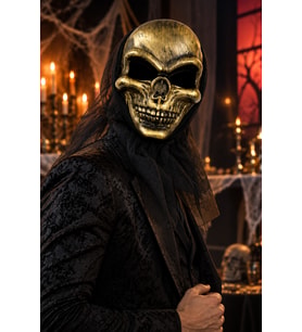 Halloween Kurukafa Maskesi Gold Arkası Tüllü Cadılar Bayramı Kostüm Parti ve Etkinlik Aksesuarı