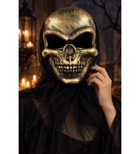 Halloween Kurukafa Maskesi Gold Arkası Tüllü Cadılar Bayramı Kostüm Parti ve Etkinlik Aksesuarı