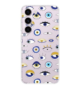 PrintiFy Samsung Galaxy S23 Plus ile Uyumlu 1mm Slim Fit Nazar Boncuğu 2 Baskılı Şeffaf  Kılıf