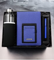 Kişiye Özel Telefon Cepli Mavi Defter & Özel Kılıflı 500Ml Su Matarası & Mavi Mat Roller Kalem Hediye Seti