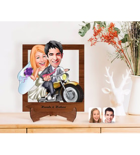 BK Gift Kişiye Özel Evleniyoruz Karikatürlü Ahşap Standlı 3D Biblo-8 (Beyaz)