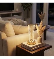 Silindirik Kristal Nokta Model LED Masa Lambası – Gold Tabanlı, Dokunmatik, 3 Renk Işık Modlu, Şarjlı Modern Dekoratif Gece Lambası (5343)
