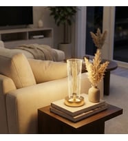 Silindirik Kristal Nokta Model LED Masa Lambası – Gold Tabanlı, Dokunmatik, 3 Renk Işık Modlu, Şarjlı Modern Dekoratif Gece Lambası (5343)
