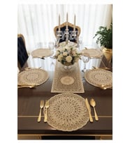 Fransız Dantelli Runner Ve Supla Takımı (1 Runner, 6 Supla) Kahve