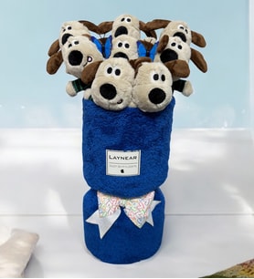 Sevimli Karikatür Köpekler Peluş Vazo Tasarımlı Buket