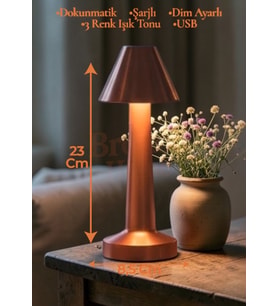 Dokunmatik Masa Ve Gece Lambası Dokunmatik Lamba Abajur Led Şarjlı Masa Lambası Ledli Rose Gold 23cm (Rose - Gold)