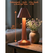 Dokunmatik Masa Ve Gece Lambası Dokunmatik Lamba Abajur Led Şarjlı Masa Lambası Ledli Rose Gold 23cm (Rose - Gold)