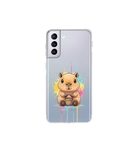 Samsung Galaxy S21 Plus ile Uyumlu Splash Kapibara Tasarımlı Şeffaf Silikon Kılıf