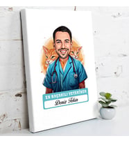 Kişiye Özel Hediye Karikatürlü En İyi Erkek Veteriner Kanvas Tablo