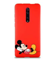 Xiaomi Mi 9T Soft Premier Kapak Mickey Mouse-F Tasarımlı Silikon Kılıf - Kırmızı (Şeffaf)