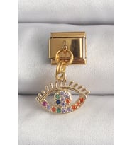 316L Çelik Gold Renk Sallantı Renkli Zirkon Taşlı Göz Model Nomination Charm - TJ-BC1343