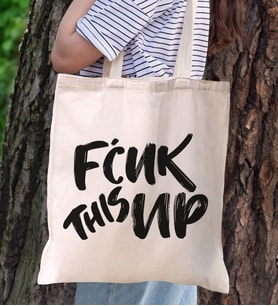 BK Gift Fcuk Tasarımlı Kanvas Bez Çanta, Baskılı Omuz Çantası, Alışveriş Çantası, Plaj Çantası, Arkadaşa Hediye-6
