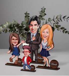 BK Gift Kişiye Özel 4’lü Aile Karikatürlü Ahşap Biblo Seti Model-4