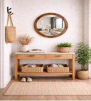 Ahşap Yuvarlak Ayna 36 CM - Antre Hol Banyo Mutfak Salon Wc Aynası - Doğal Ahşap Çerçeveli (Ceviz Rengi)