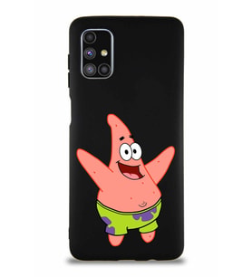 Samsung Galaxy M51 Soft Premier Kapak Patrick Yıldız Tasarımlı Silikon Kılıf - Siyah (Şeffaf)