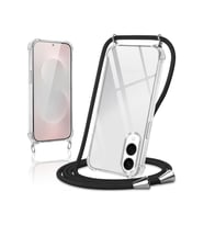 Teknomoda Samsung Galaxy S25 EDGE ile uyumlu Kılıf Boyun Omuz Askılı iPli Anti Şok Korumalı Şeffaf Silikon Siyah iPli