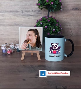 Sevimli Panda Fotoğraflı Dekoratif Taş, Kupa Bardak Beyaz Hediye (Model 11)