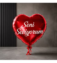 VIP KALİTE 19 ADET SENİ SEVİYORUM KIRMIZI KALPLİ FOLYO BALON 46 CM ŞİŞER PARLAK METALİK KALPLİ BALON