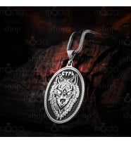 925 Ayar Gümüş Göktürkçe Türk Yazılı Bozkurt Tasarım Erkek Kolye