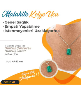 Malahite (Malakit) Doğaltaş Kolye Ucu, Gümüş zincirle birlikte 2x1,5 cm, M475