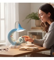 Ay ve Unicorn Tasarımlı Sevimli Şarjlı Masa Lambası (Mavi)