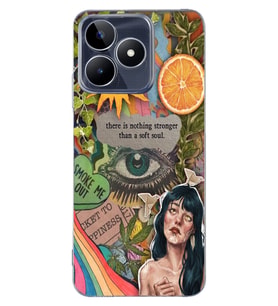 Realme C53 Uyumlu Vintage Kolaj Desenli Şeffaf Telefon Kılıfı