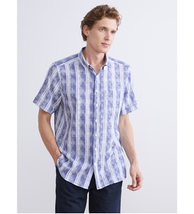 LCWAIKIKI Classic İndigo Regular Fit Kısa Kollu Çizgili Poplin Erkek Gömlek