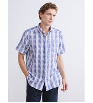 LCWAIKIKI Classic İndigo Regular Fit Kısa Kollu Çizgili Poplin Erkek Gömlek