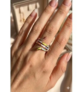 925 Ayar Gümüş Yeşil Turuncu Mineli Yılan Yüzük.rose.gold.rodaj