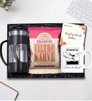 Kişiye Özel Şampiyon Siyah Beyaz Kupa & Siyah French Press & Colombian Taze Filtre Kahve Hediye Seti