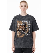 Mikasa Ackerman Attack On Titan Anime Baskılı Unisex Oversize Eskitme Yıkamalı Tişört