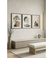 Modern Zen Bahçesi Doğa Temalı 3’lü Ahşap Çerçeveli Tablo Seti