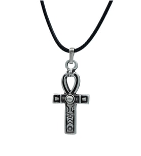 Nil'in Anahtarı - Ankh Anahtarı Deri ip Kolye - Gümüş Kaplama - Kadın Erkek Kolye - No:805