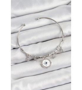 Pirinç Zirkon Taşlı Pusula Model Gümüş Renk Charm Bileklik